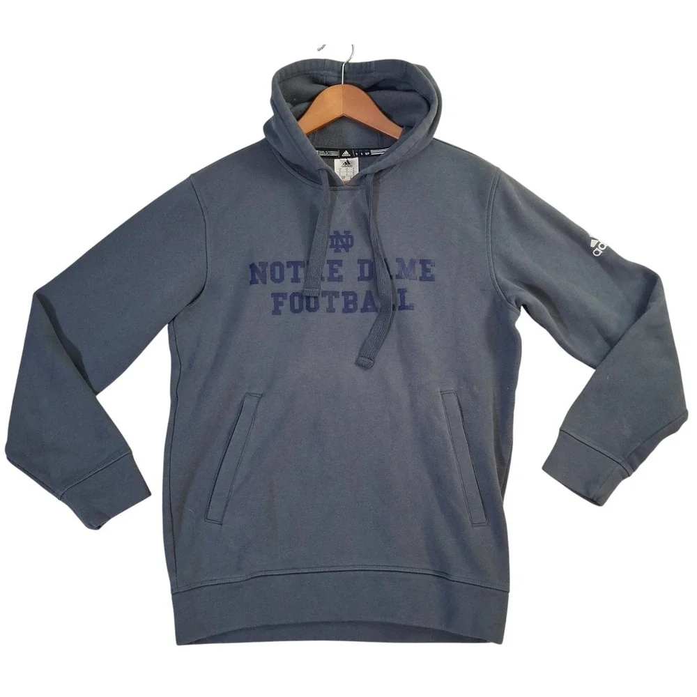 Notre Dame Fighting Irish Hoodie Pullover Mens Small Gray NCAA Football Adidas